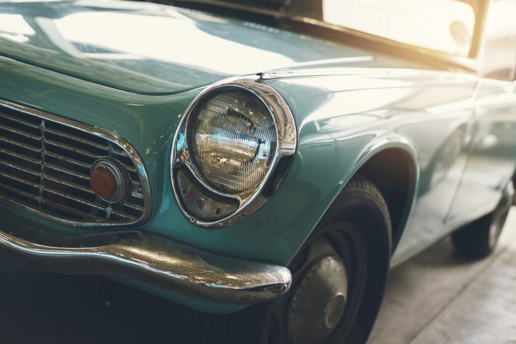 Close up of headlight Retro classic car